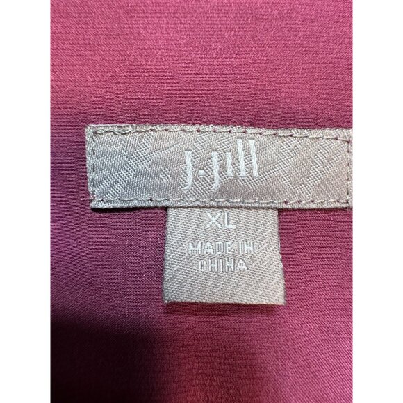 J. Jill Tunic Blouse Womens XL Burgundy Long Sleeve Silk Top Button Front Casual - Picture 2 of 12